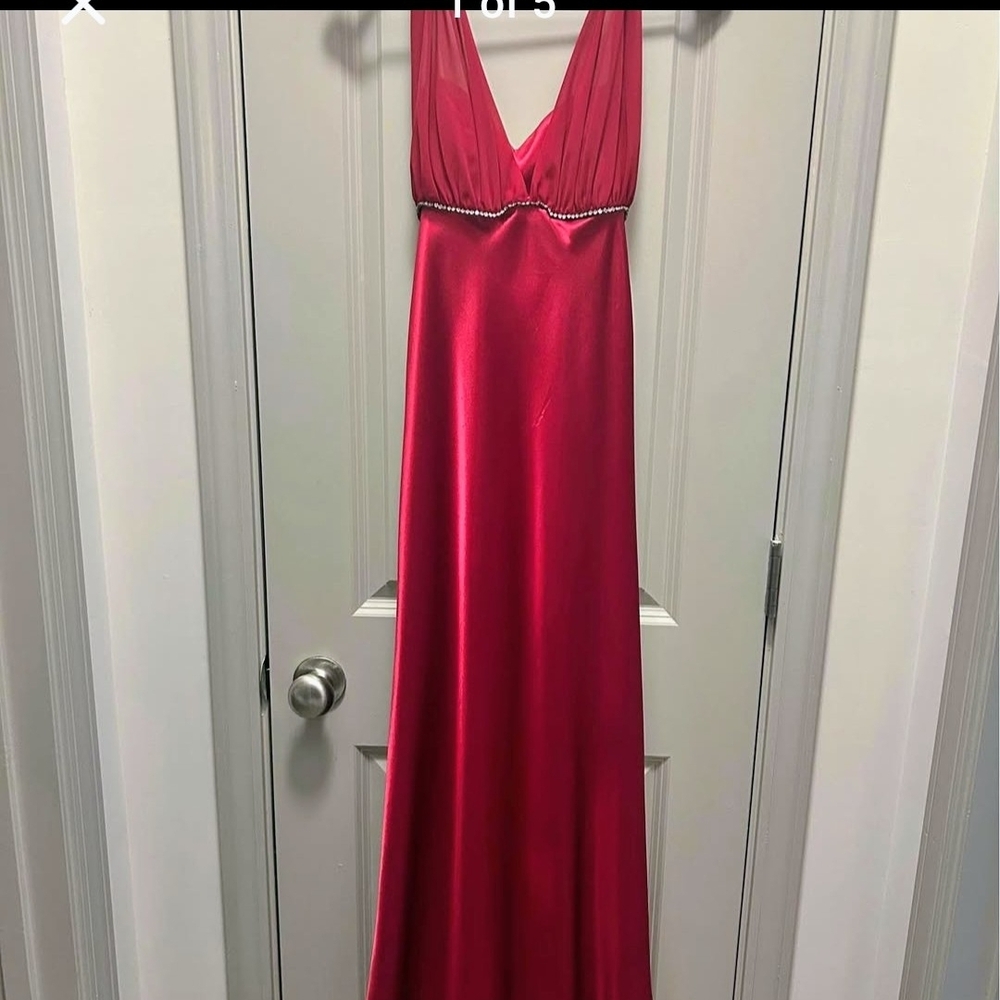 Betsy & Adam Backless Red Formal Gown, Size 2P